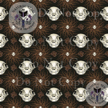 Load image into Gallery viewer, Pattern of animal skull illustrations on a dark background with 'Natural Nerd' branding watermark.