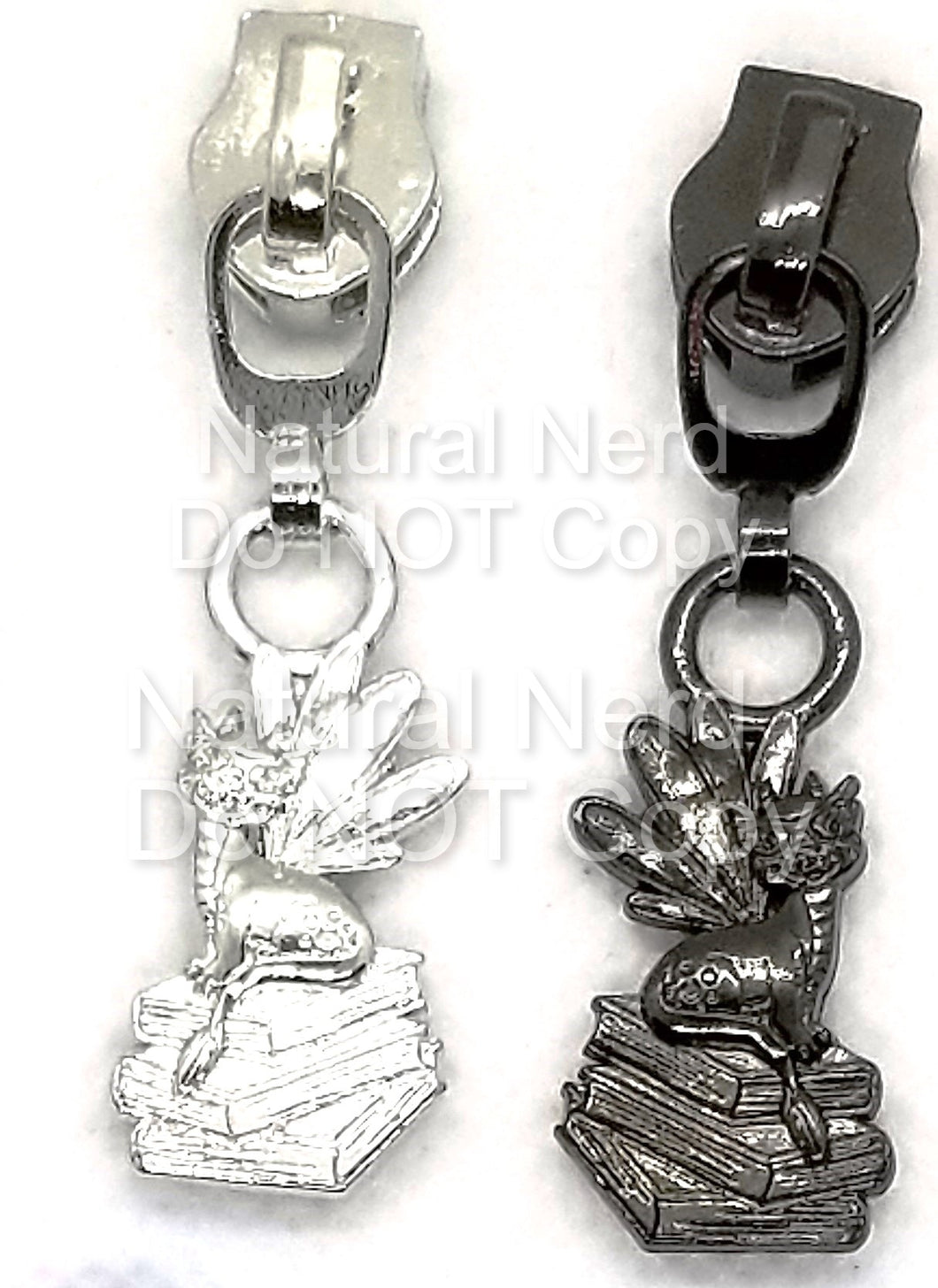 SHINY NICKEL AND GUNMETAL Book Dragon Zipper Pull