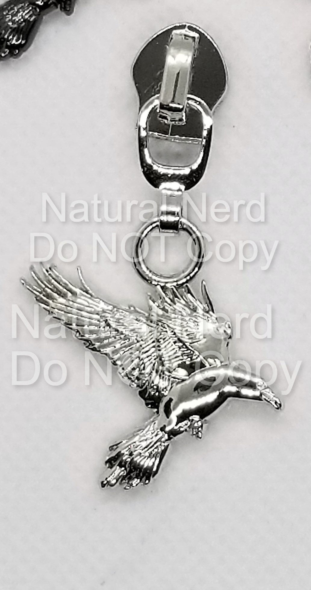 Shiny Nickel Flying Raven Zipper Pull