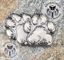 Load image into Gallery viewer, antique nickel paw print magnetic snap design on a textured surface with 'Natural Nerd' branding.
