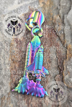 Load image into Gallery viewer, A rainbow detailed zipper pull designed to look like a launching space shuttle.
