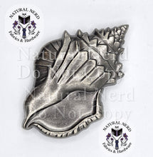 Load image into Gallery viewer, An antique silver conch shell-shaped magnetic snap.
