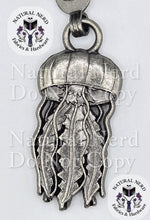 Load image into Gallery viewer, close up of an antique nickel colored jellyfish zipper pull

