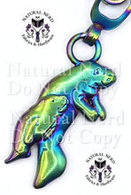Load image into Gallery viewer, close up of a matte rainbow zipper pull with a momma and baby manatee design
